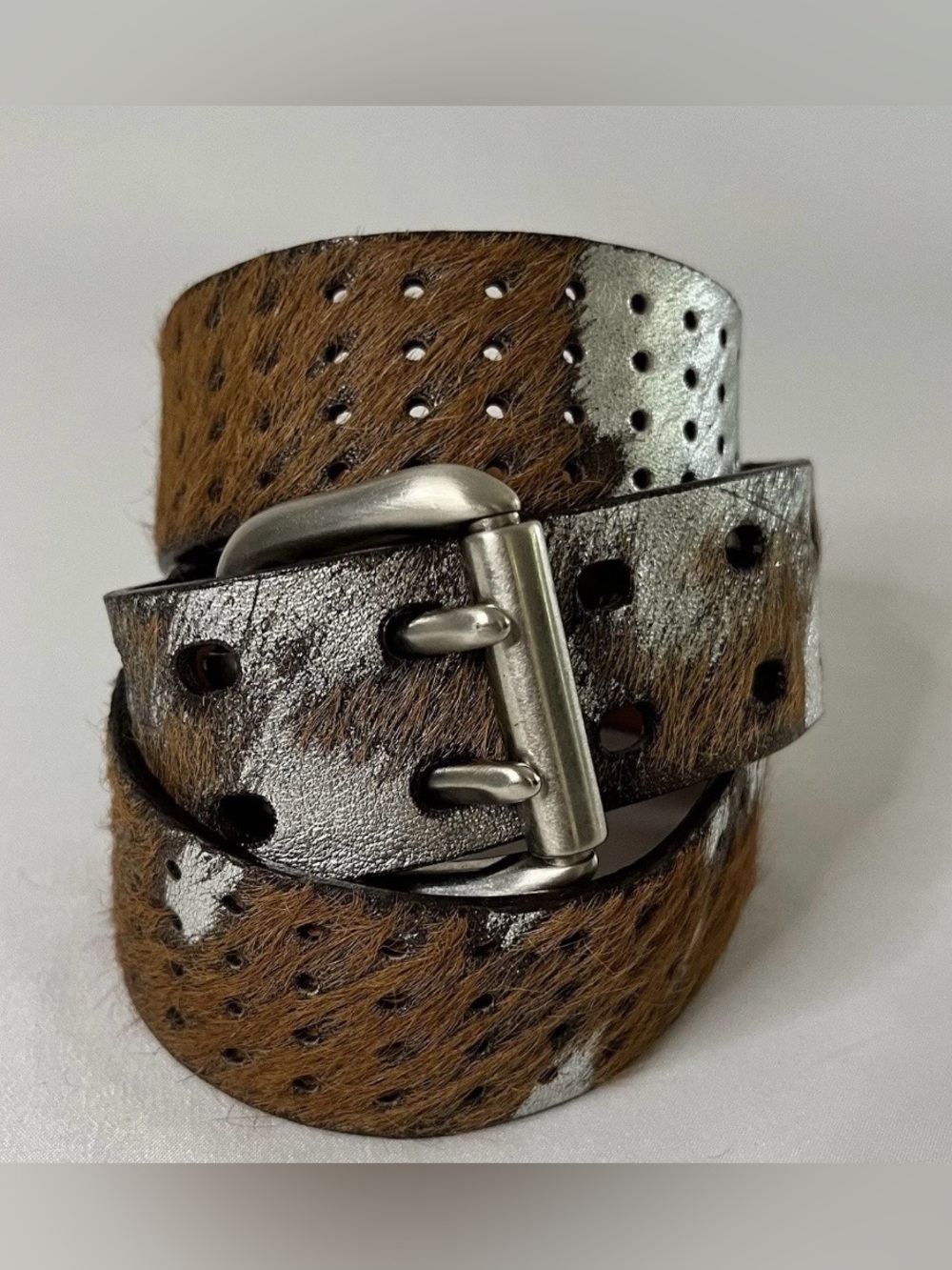 Brave Leatherworks Unisex Horsehair Textured & Silver Unique Rockabilly Belt 35